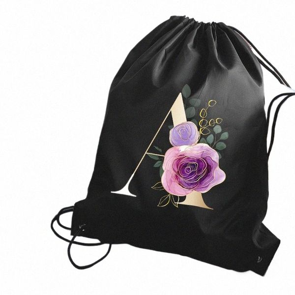 Bolsa con cordón Bolsa de gimnasio Rose Fr Impresión de letras Zapatos de viaje al aire libre Bolsa de almacenamiento Engrosado Zapato deportivo portátil Chicas T6ps #