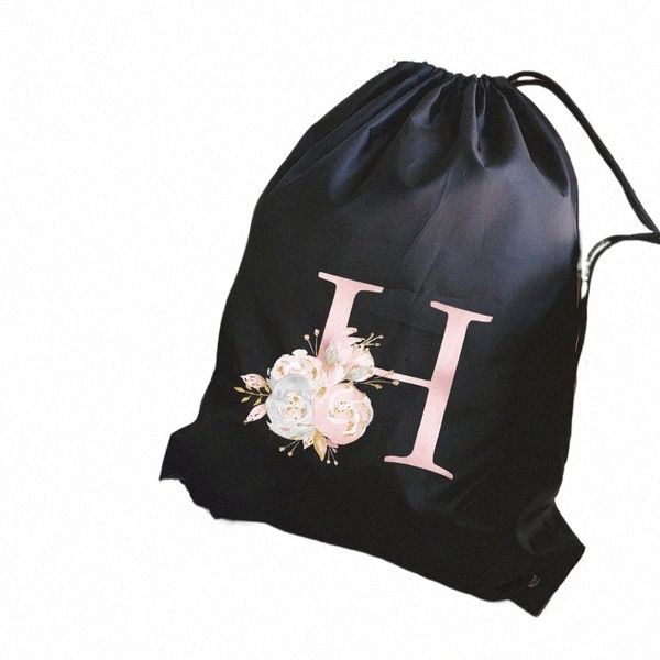 Bolsas con cordón Simple Pink Letter Print Hombres Bolsas deportivas Bolsas de dibujo Bolsa de tela pequeña Negro Personalizar Mochila escolar para niños N4t3 #