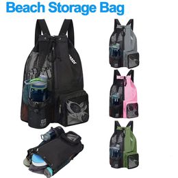 Sac de rangement de plage à cordon avec poches humides hommes femmes sacs de plage sac à dos de baignade d'été sac de sport en maille pour la randonnée en plein air 240423