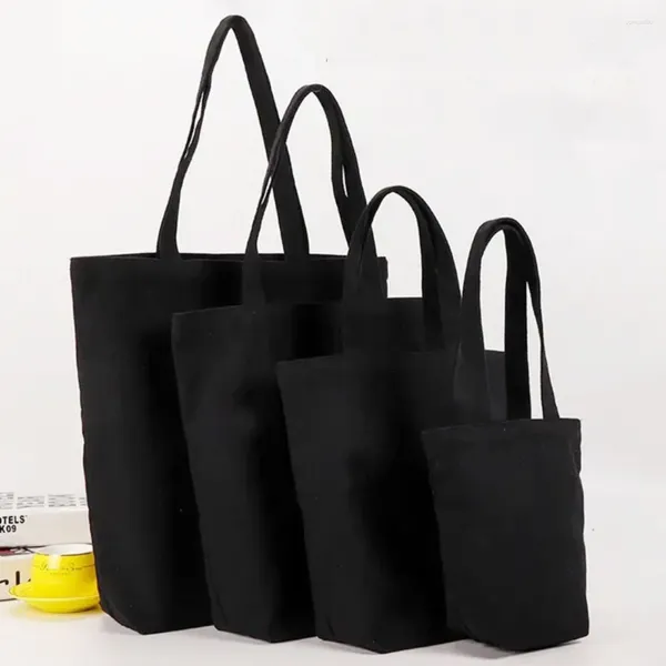 Sacs fourre-tout en toile noire à cordon de serrage, sac à main de grande capacité, sac à cosmétiques pliable, sac à bandoulière pour étudiants Shopping