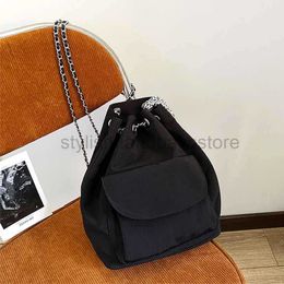 Drawstring Black Design Fashion Dames Backpack 2023 Lente/zomer Leisure Travel String Chain Bucket Bag Girls 'Nylon BackpackStylishhandbagsstore