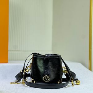 Bolso de cubo con cordón Diseñador Mini Tamaño Clásico Flor Marrón Cadena Bolso de mano Bolsa Monedero Crossbody Luxurys Bolso Bolsos de embrague de cuero Moda Mujer Negro