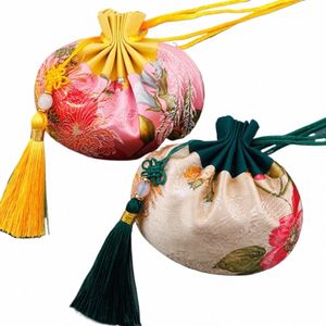 Paquete con cordón de bolsillo Fr Patrón Bling Bag Han Cloth Pocket Bolsa de estilo chino Llevar bolsita Bolsa de almacenamiento de joyas j9Kc #