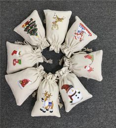 Sacs de noël à cordon coulissant, avec renne, bonhomme de neige, bas de noël imprimé en toile, sacs cadeaux pour bonbons, 086914757