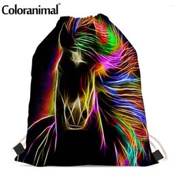 Drawstring Coloranimal 3D Animal Crazy Black Horse Print Bags For Men Women Samenvatting Art Gym Sack Bag Large String Backpack