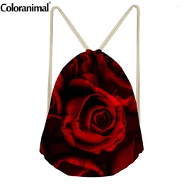 Drawstring Coloranimal 4 Style Teenager Girl Fashion Bags Ladies Red Rose Flower Print Backpack Vitality Feminina Storage