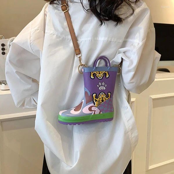 Bolso de hombro con forma de Botas de lluvia divertidas y creativas con cordón para mujer, bonito bolso cruzado con estampado animal para teléfono