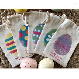 Drawstring Custom Easter Gunst Bags 10 stks gepersonaliseerde geassorteerde ei -traktatie verjaardag welkom tas snoep muslin