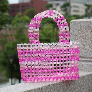 Drawstring Aangepast acryl in handtas kleurrijke handgeweven kralentas mode inzet bloem uitgehold design dames schoudertassen