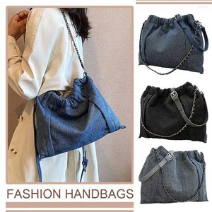 Drawstring Denim Trendy Crossbody Bag Large Capacidad Hobo con bolso de bolso de bolso de moda de correa ajustable para mujeres