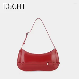 Drawstring Egchi Franse Niche Design Leather Schouder Handtas Dames High-End Party Red Wedding Bag Fashion Handheld Underarm Girl