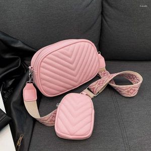 Hilo de bordado con cordón pequeño bolsas de cuerpo de hombro de cuero PU para mujeres 2024 marcas de diseño de marca de diseñador y bolso de correa ancha ajustable