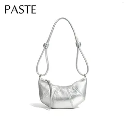 Drawstring Fashion Design Crescent Bull Horn Shape Silver Hobos Tote Oix Wax First Layer Cow Leather Women Crossbody Schoudertas
