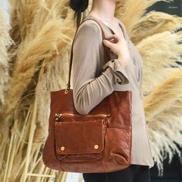 Cordon De Serrage Mode Vintage En Cuir Véritable Femmes Shopping Fourre-tout Sac Designer Extérieur Quotidien Naturel Véritable Cuir De Vachette Sac À Main Travail Épaule