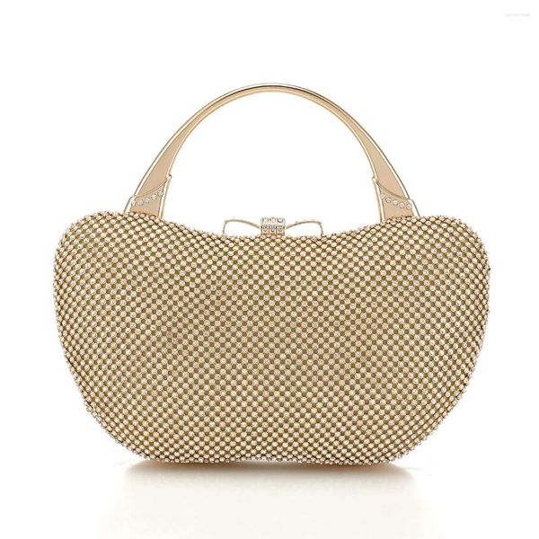 Bolso de mano con cordón para mujer, bolso de mano con superficie dura, bolsos de noche con diamantes de imitación dorados, bolsos de lujo para novia, bolso para vestido de fiesta