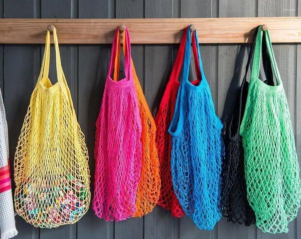 Cordon de cordon Hirigin Fashion Femmes Sacs à provisions Fruit String Grocery Tote Mesh Woven Net Bag Pographie