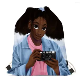 Drawstring Hycool Storage Softback African Black Girl Camera Print Bag voor vrouwen Girls Sporttassen Kinderen Casual schouderzak