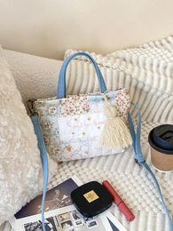 Cordon Hylhexyr femme bleu Floral Patchwork sac à bandoulière matelassé coton réglable sacs à bandoulière sac à main cartables