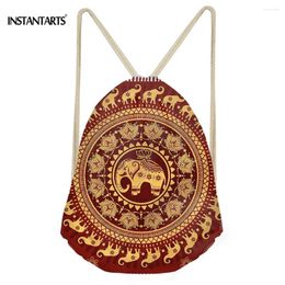 Cordon de cordon instantarts femmes sac décontracté 3d éléphants imprimer le sac de mode mandala hommes floraux sac à dos
