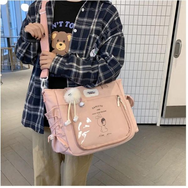 Drawstring Japones Style Kawaii itabag para muñecas grandes bolsos de bolsos de nylon bolsas de nylon jk bolsas cruzadas adolescentes tira hombro