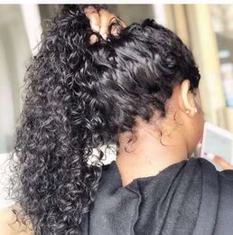 Trekkoord Kinky Krullend 100 Menselijk Haar Paardenstaart Wrap Clip in Watergolf Pony Tail Hair Piece Natural Black 1b 1 stks voor zwarte vrouwen