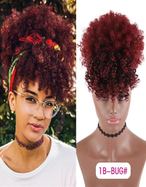 Extensiones de cabello sintético con cola de caballo, rizado, rizado, con cordón, pelo afroamericano con flequillo, envoltura corta, Clip8471462