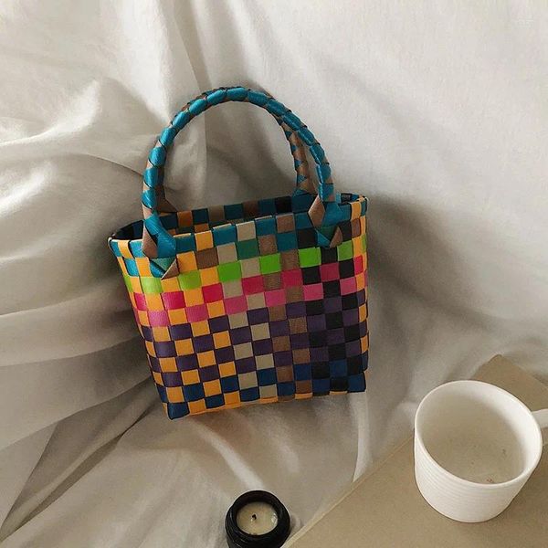 Bolso de mano tejido de gran capacidad con cordón para mujer, cesta de verduras portátil para compras, reciclaje respetuoso con el medio ambiente JD04131