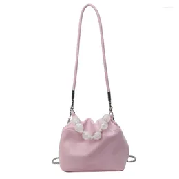 Drawstring Luxe ontwerp Sweet Beading Dames Handtassen Mode All Match Simple Shoulder Bag Y2K Aesthetic Fairy Office Lady Crossbody Bags
