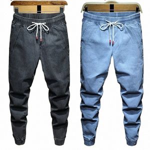 Trekkoord Heren Jeans Elastische Taille Hip Hop Solid 2024 Lente Zomer Dunne Losse Casual Wed Trendy Betaalde Harembroek d9sA #
