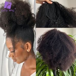 Cordon de cordon pour poney cheveux humains 4c Afro Kinky Curly Real Mongolian Remy Human Hair Ponytail Clip en paquets 120g Luffy 240407