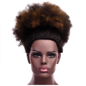 Trekkoord Paardenstaart Synthetisch 12 '' en 8 '' Short Afro Kinky Krullend Haarbroodje Kanekalon voor zwart / wit vrouwen