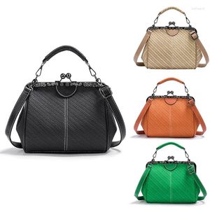 Drawstring pu dames tas stevige kleur retro clip handheld handtas damestassen vereenvoudigde single schouder crossbody messenger