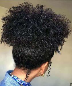 Trekkoord Bladerdeeg Afro Kinky Krullend Paardenstaart Afrikaanse Amerikaanse Short High Wrap Braziliaanse Virgin Clip in Paardenstaart Hair Extensions 120G