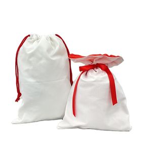 Sublimación santa saco algodón en blanco Navidad cordón regalo bolsa de lona para DIY caramelo grande a rayas bolsa de arpillera