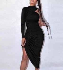 Vestidos sexis ajustados con cordón para mujer, vestido liso de manga larga con un hombro para mujer, Vestidos ajustados de fiesta nocturna para mujer 2020 L3241105