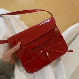 Cordon de serrage doux filles arc petit sac à bandoulière Vintage en cuir verni femmes sac à main carré sacs à main PU femme Bowknot sacs à bandoulière