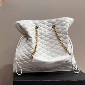 Sac fourre-tout à cordon de serrage Sac à provisions de grande capacité Sac à main en cuir de vachette Sacs à bandoulière en chaîne Diamant Treillis Cuir véritable Poche intérieure à glissière Pochette pour femme