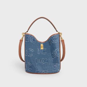 Drawstring bakken tas denim bucket tas crossbody handtas portemonnee allover geprinte denim grote capaciteit pakket boodschappentassen gewoon brief afneembare riem munt portemonnees