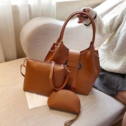 Sacs vintage à cordon 3 pcs sets Womens 2024 Messenger Sac Pu Leather de grande capacité de haute qualité sacs à main Bolsa Feminina