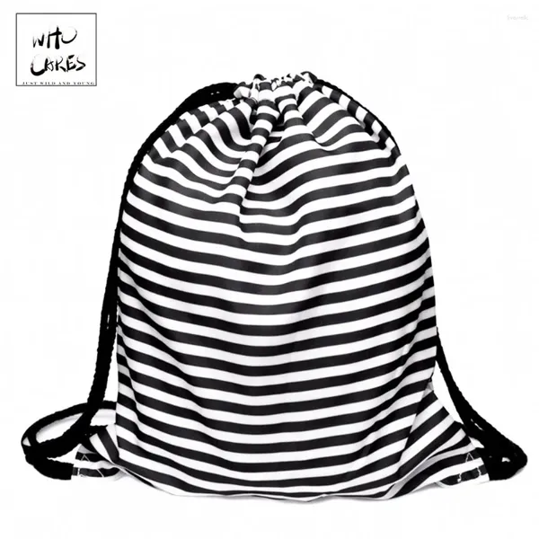 Drawstring Who Whant Mircpack Miren Mujeres Mujeres a rayas 3D Bolsa de impresión Mochila Feminina School Shoe Bolsas