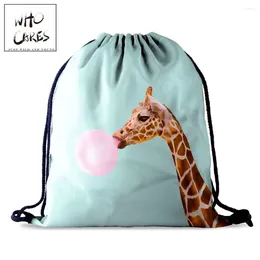 Cordon qui se soucie des femmes sac girafe 3d imprime de voyage décontracté portable pour chaussures de la mode de la mode sac à dos