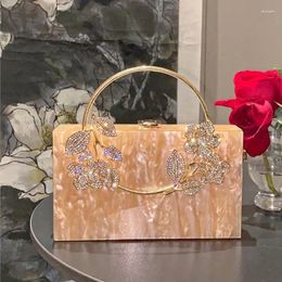 Sac à cordon de cordon en acrylique Boîte d'embrayage Boîte de fleurs en diamant pour la fête de mariage Luxury Gold Green Gold Sac à main
