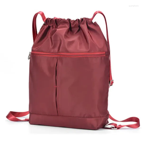 Cordon de cordon femmes sac à dos en nylon étanche pliant léger pliage extérieur sac de fitness sac yoga zipper sac grand 2024