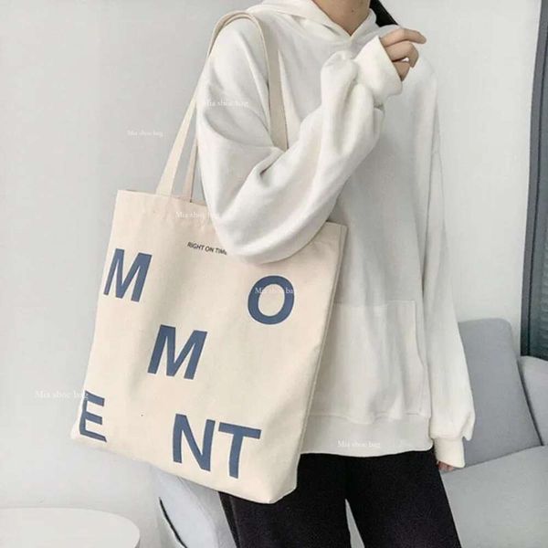 Drawstring Women Canvas Showing Shopper Bag Moment Leting Impresión Gran