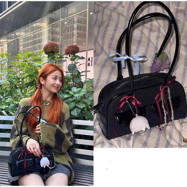 Bolso de bolos con múltiples bolsillos y cera de aceite Retro para mujer con cordón, estilo coreano Xu Yunzhen, bolso de gran capacidad para ir al trabajo en las axilas de ocio