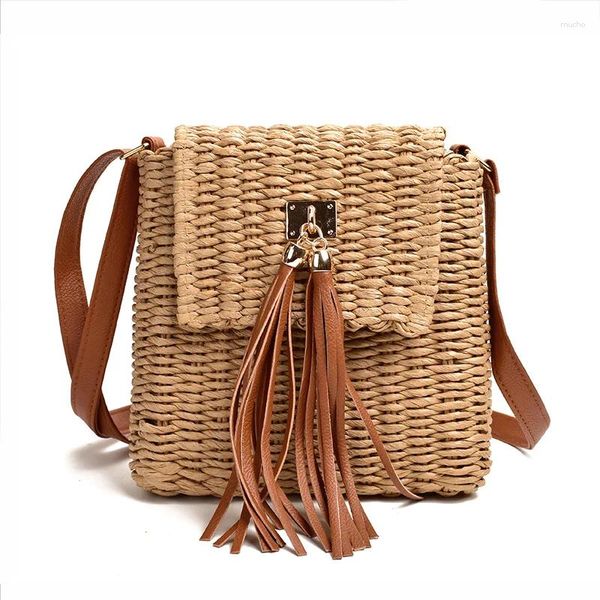 Drawstring Women Summer Summing Bag Paper Rope Cross-Body Bell Beach Messenero