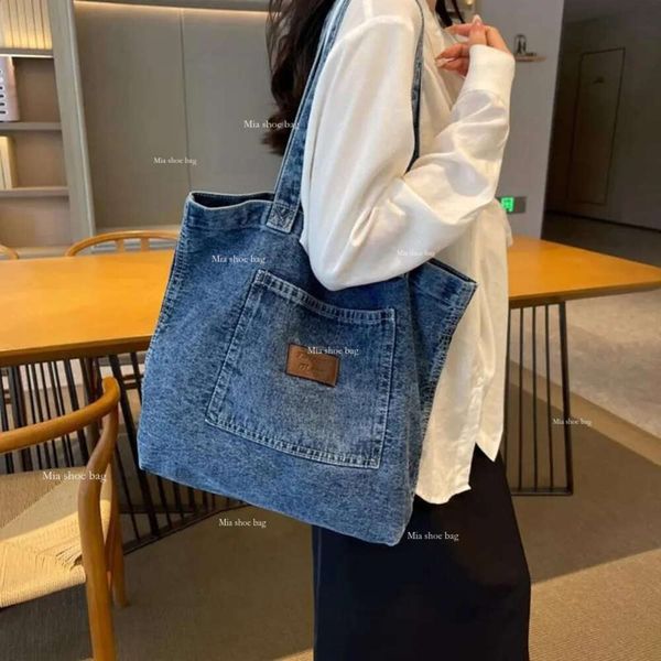 Drawstring Women Shoulder Bag Designer Denim Tote Gran capacidad Axila Vintage Simple Compluter Handbag Shopper