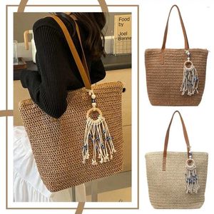 Sac à main en paille pour femmes, fourre-tout à cordon de serrage, grande capacité, tissage, voyage, fermeture à glissière, rétro, sac quotidien d'été pour dames