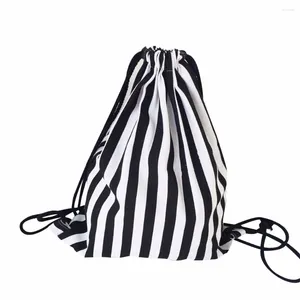 Drawstring Women Stripe Pouch Tas Balk Port Backpack Shopping Travel Worek Plecak Sznurek #Y4