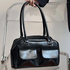 Sac à bandoulière en cuir avec cordon de serrage pour femmes, fourre-tout décontracté avec poignée supérieure tendance, fourre-tout polyvalent de grande capacité pour les déplacements